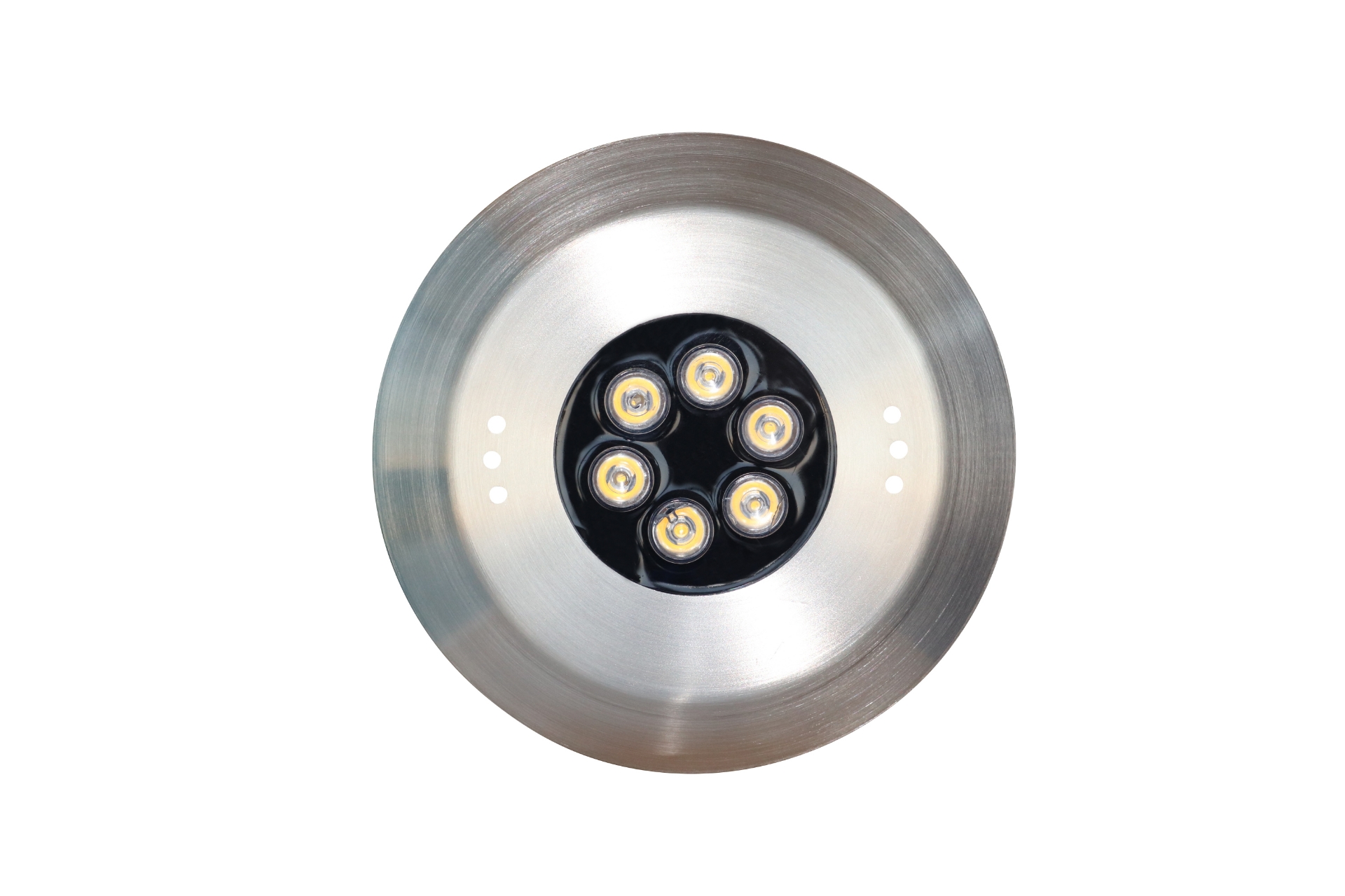 چراغ روکار استخری استیل 12وات از روبرو با 6 عدد چراغ تک رنگ برند  LEDMAN